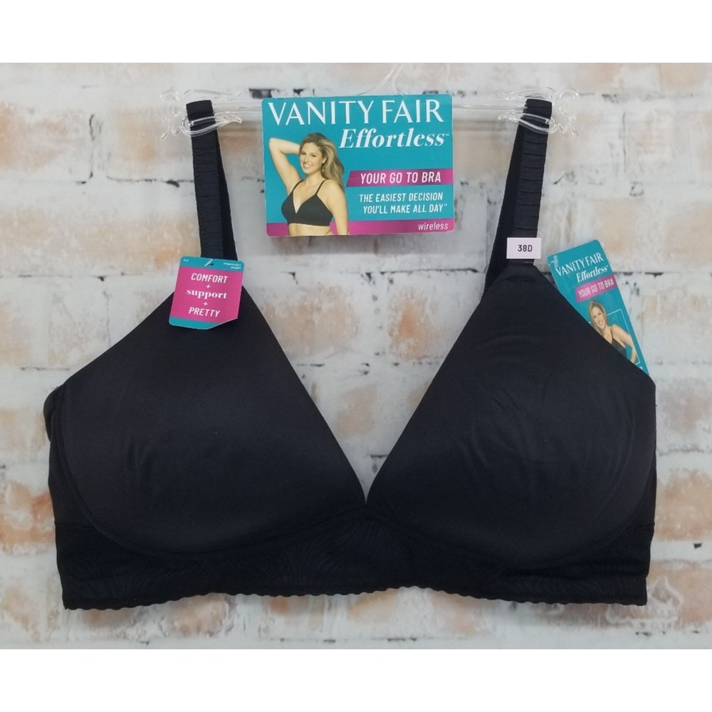 NWT Vanity Fair Effortless Everyday Wear Bra Memory Foam Cups Black Lace 38D